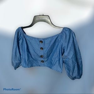 Crop Top Mid Sleeve Jean Colored Top